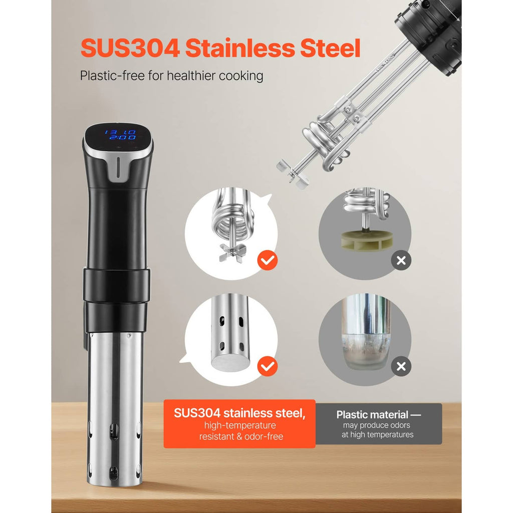 Sous vide precision cooker with SUS304 stainless-steel body and mounting clamp