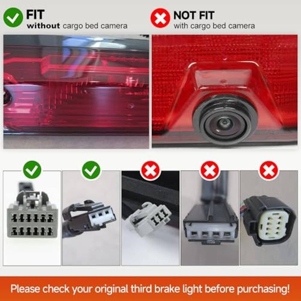 Third brake light fitment view showing camera vs no-camera mounting