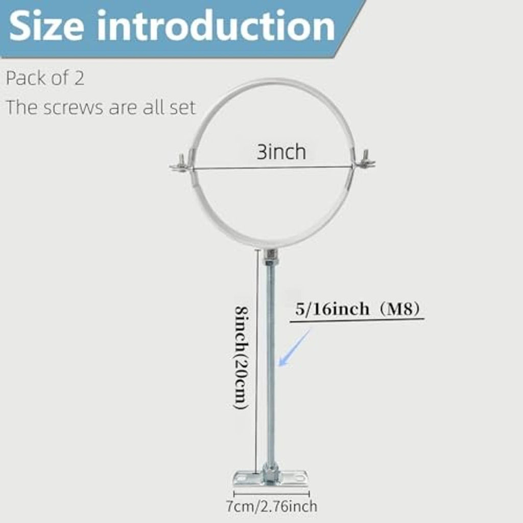 Adjustable galvanized stove pipe bracket with circular clamp and threaded support rod