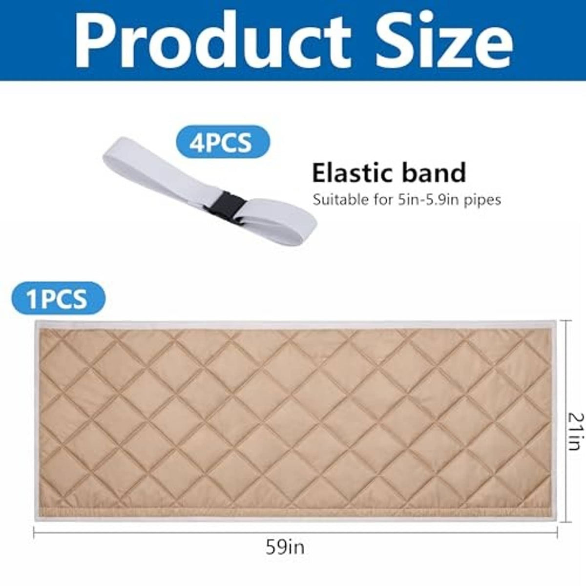 Beige quilted hose cover panel with elastic bands, diamond stitched insulated padding
