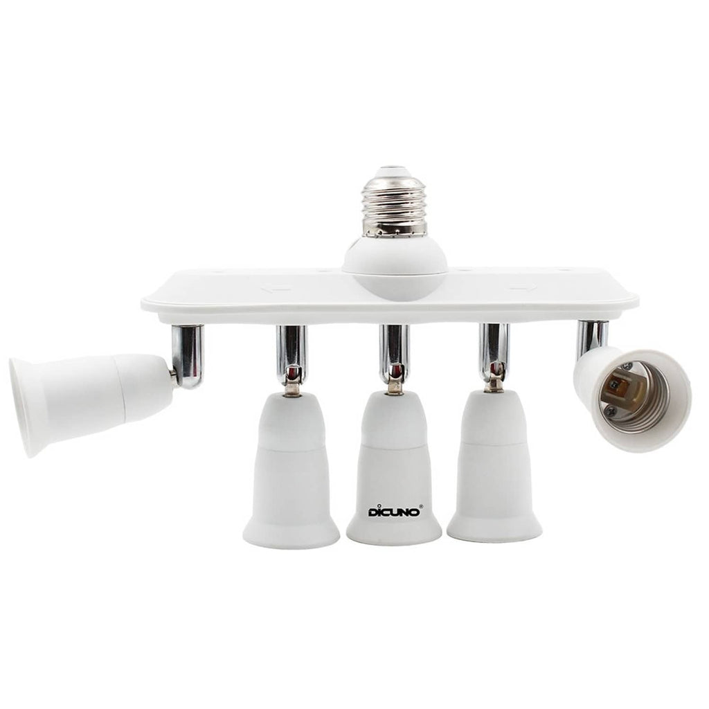 White 5-way E26 socket splitter with five E26 outlets and bulb-ready sockets