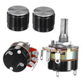 Black knurled dimmer potentiometer knob pair with metal terminals and mounting tabs