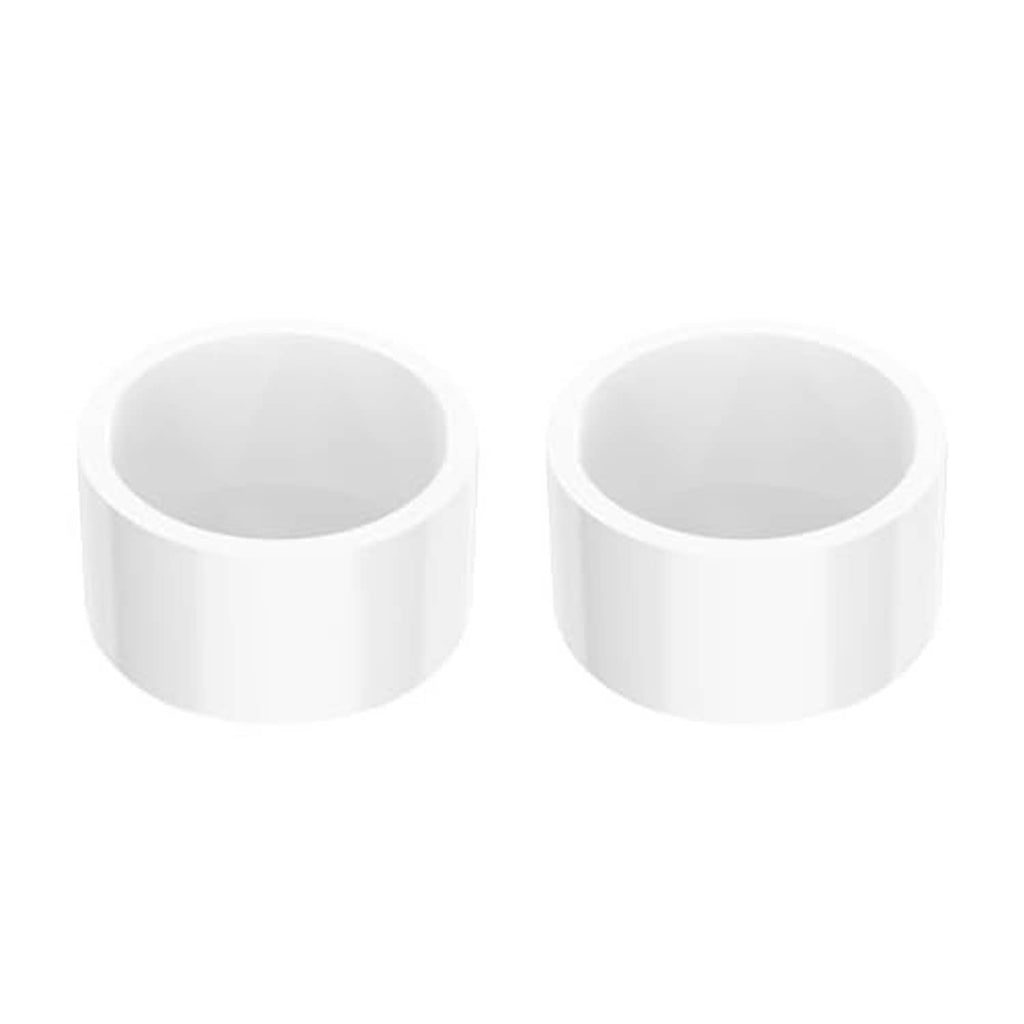 White PVC pipe end cap set, round lip opening, smooth cylinder body, 2 pcs