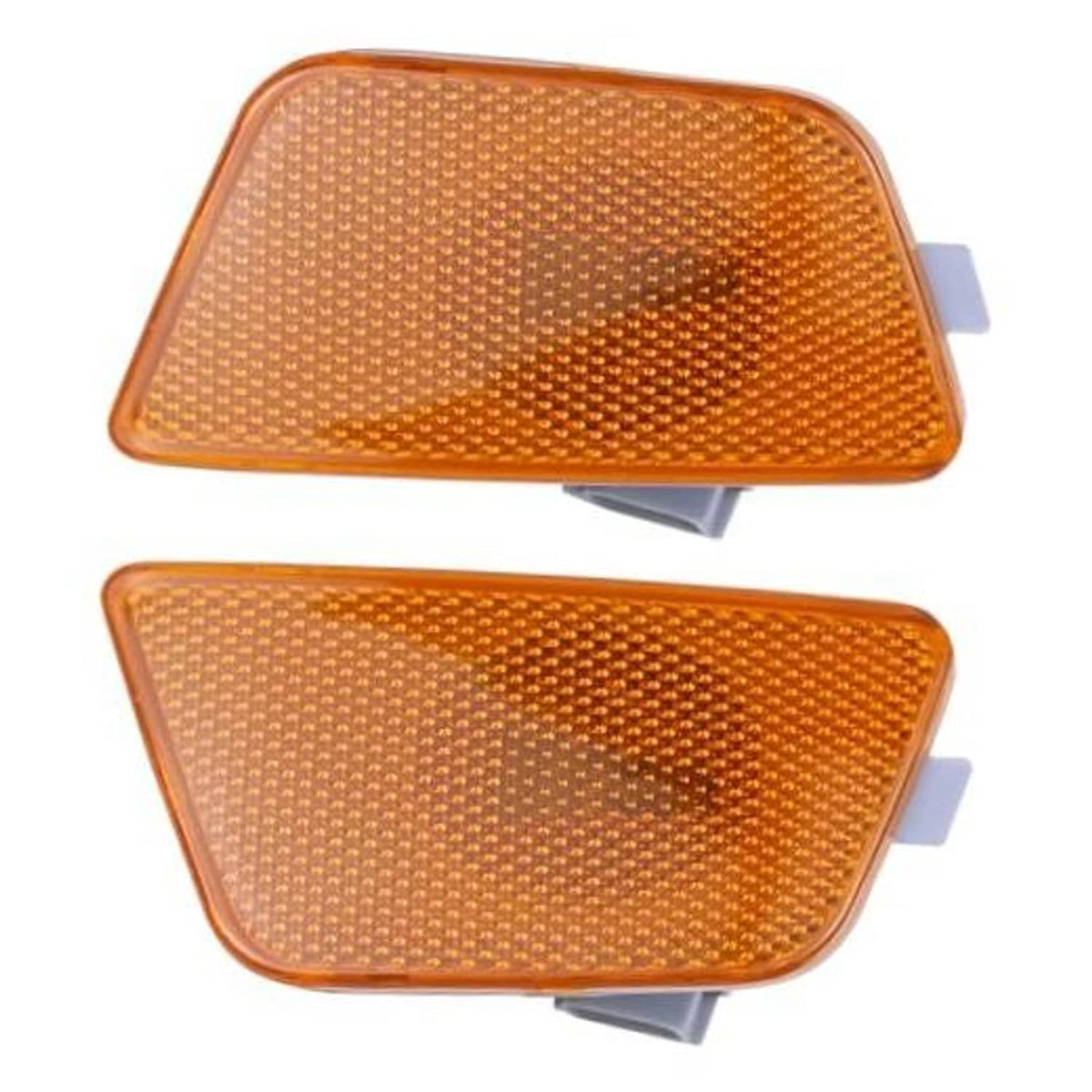 Pair of amber bumper side marker light lenses with mounting tabs and socket