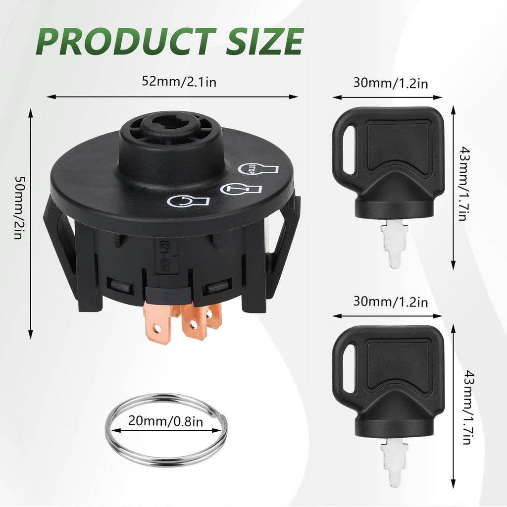3-position ignition switch size diagram with two keys and black housing