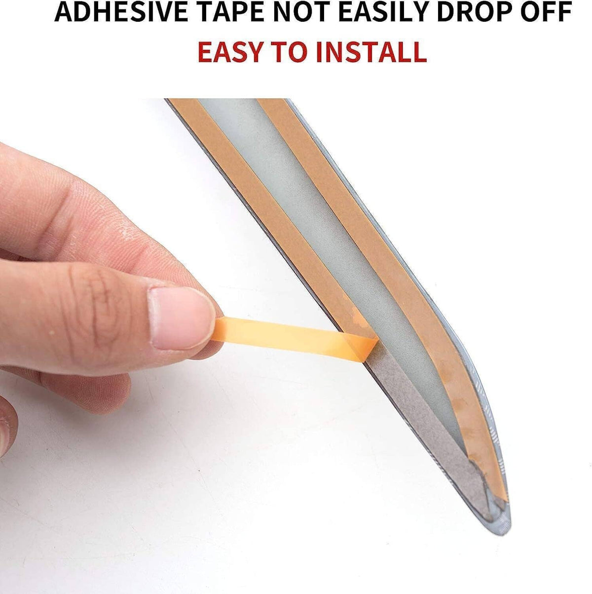 Adhesive backing strip for fog light eyebrow cover trim, tape applied to liner