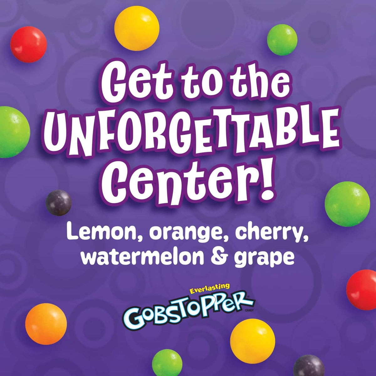 Jawbreaker candy box graphic with colorful candy balls and flavor list
