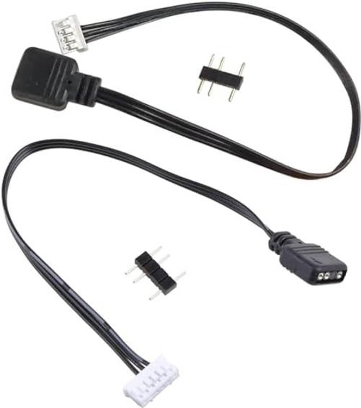 Black fan controller transfer adapter cable with multiple connectors and pin headers