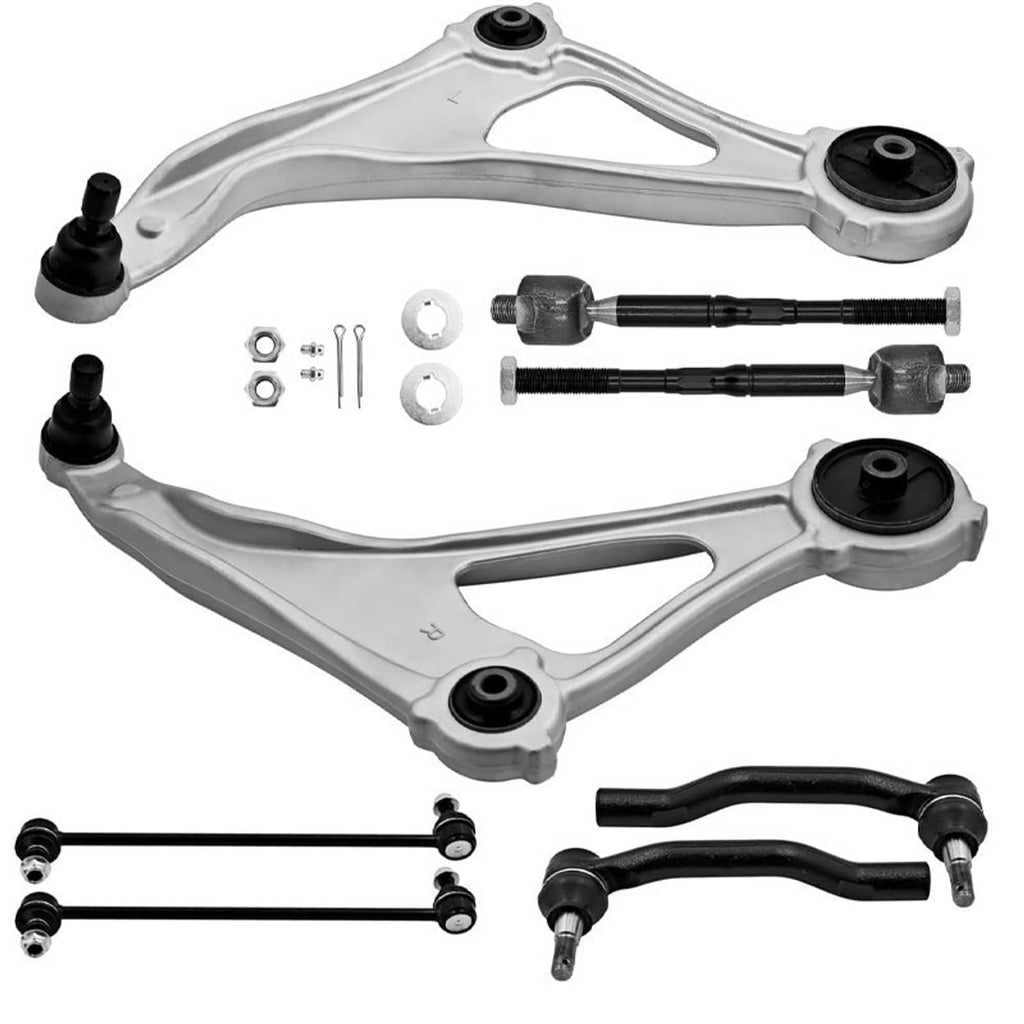 Front suspension control arms with ball joints, tie rods, and hardware set, metallic gray