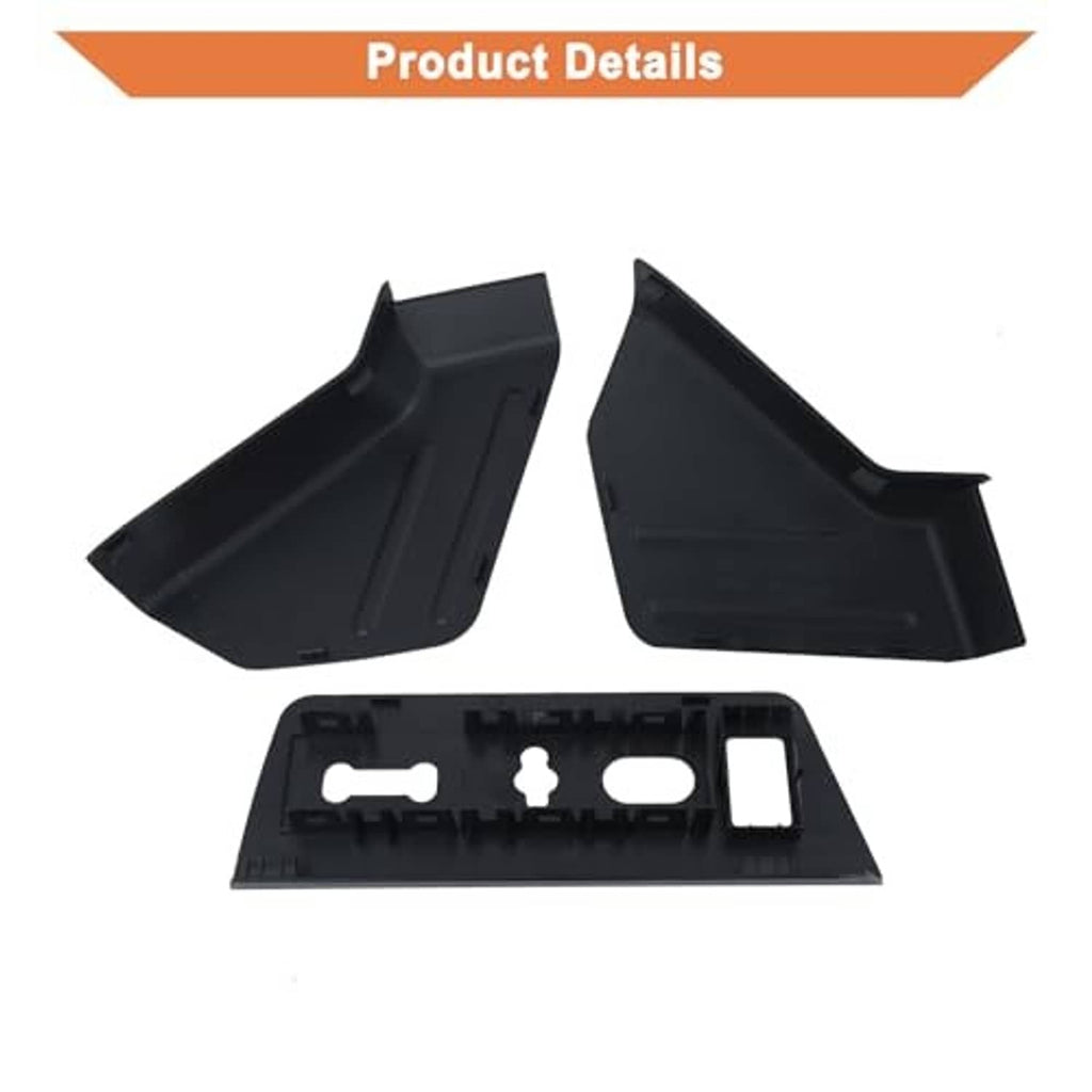 Black seat trim cover panels and switch bezel set with molded base and cutouts