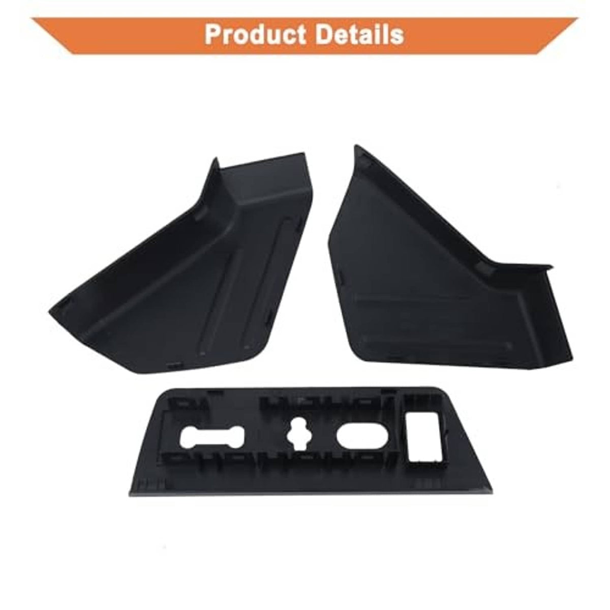 Black seat trim cover panels and switch bezel set with molded base and cutouts