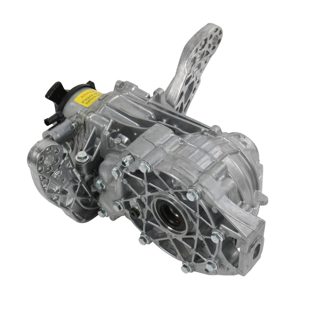 Rear axle differential assembly angled view with silver case and side support arms