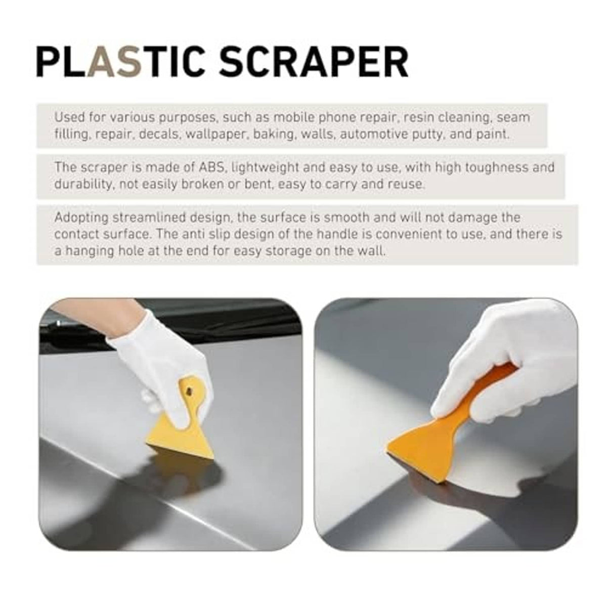 Plastic scraper with felt edge and handle, orange squeegee head for vinyl wrapping