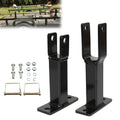 Black steel rack holder mount brackets with base plates and bolt holes, for trailer rack