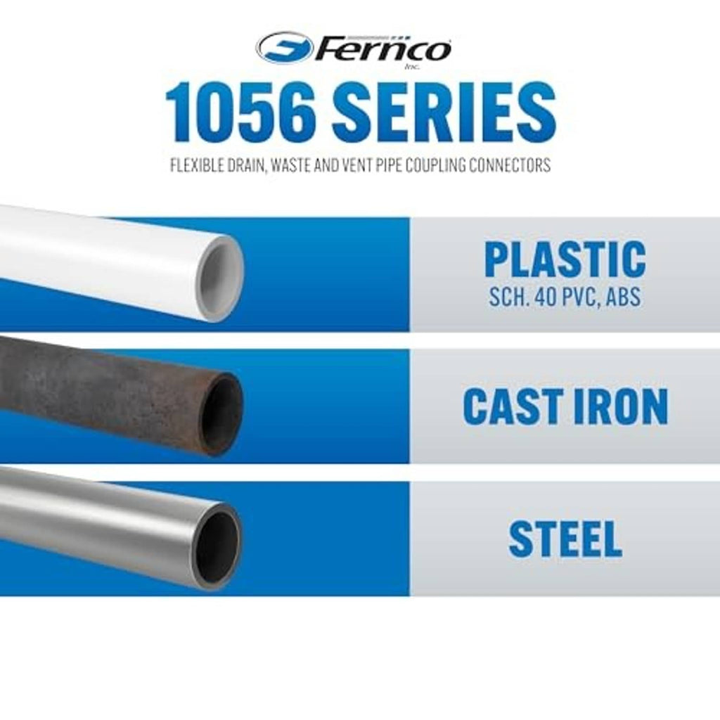 1056 series coupling connector graphic for plastic, cast iron, and steel pipes