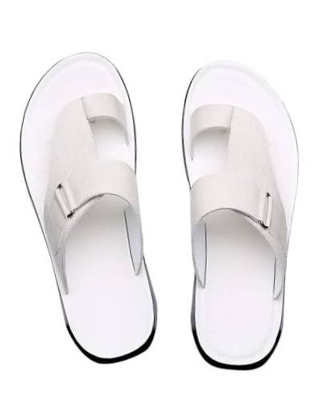 Men's white thong sandals, open toe slip-on with single front strap and flat sole