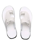 Men's white thong sandals, open toe slip-on with single front strap and flat sole