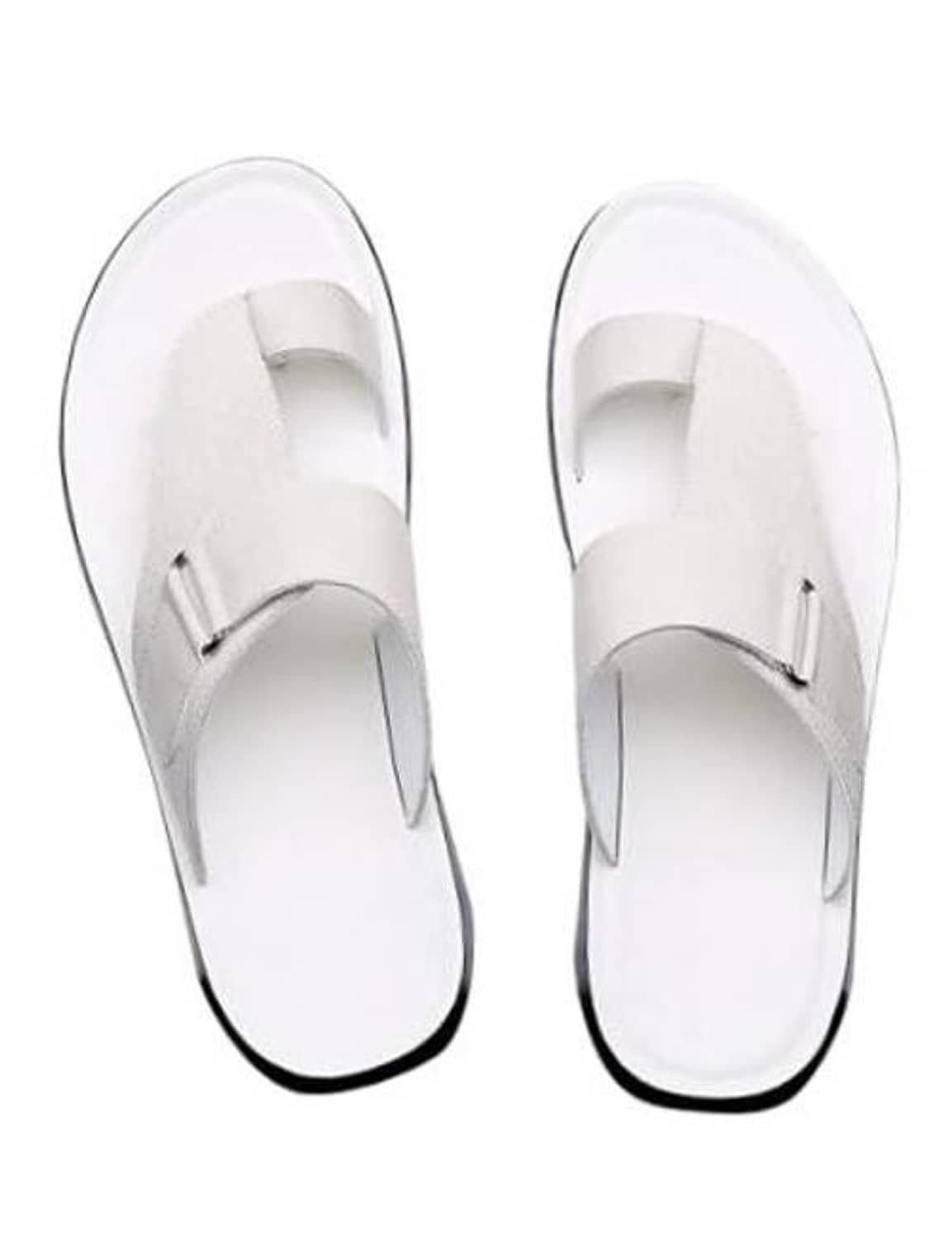 Men's white thong sandals, open toe slip-on with single front strap and flat sole