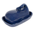 Dark blue whale-shaped butter dish with glossy lid