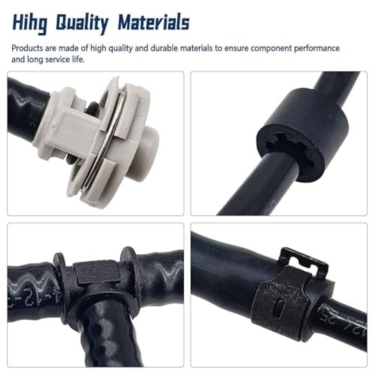 Radiator coolant reservoir hose close-up of rubber connectors and molded fittings