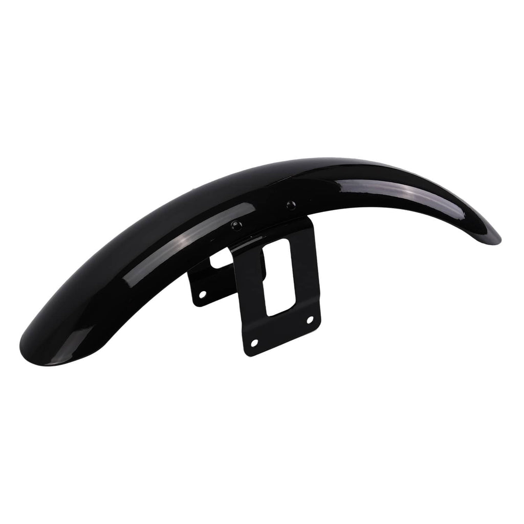Glossy black front fender mudguard cover with two bracket plates and screw holes