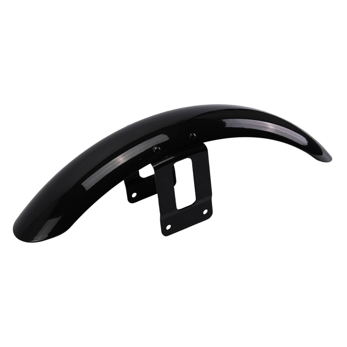 Glossy black front fender mudguard cover with two bracket plates and screw holes