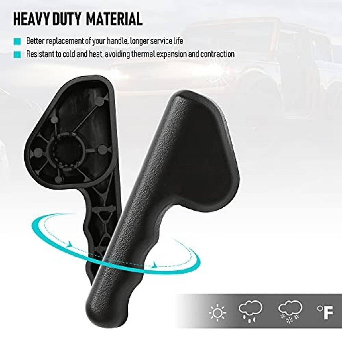 Black seat adjuster handle showing internal mounting posts and textured handle
