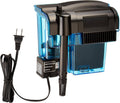 Aquarium canister filter unit with blue media chamber and black power cord