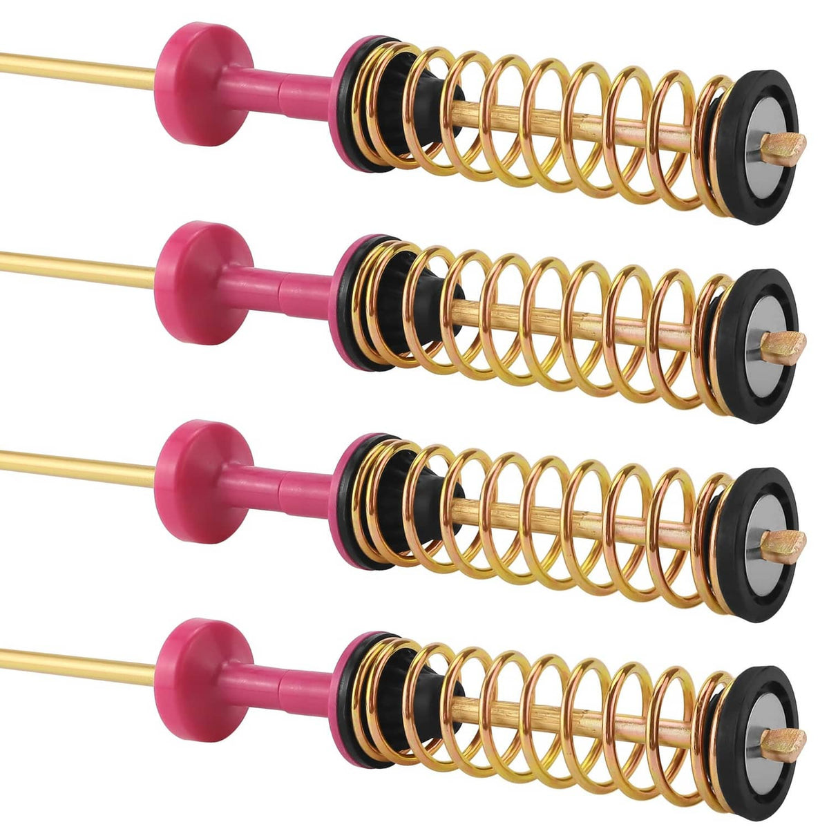 Washer suspension rod set with red rods, gold coil springs, and black top mounts (4 rods).