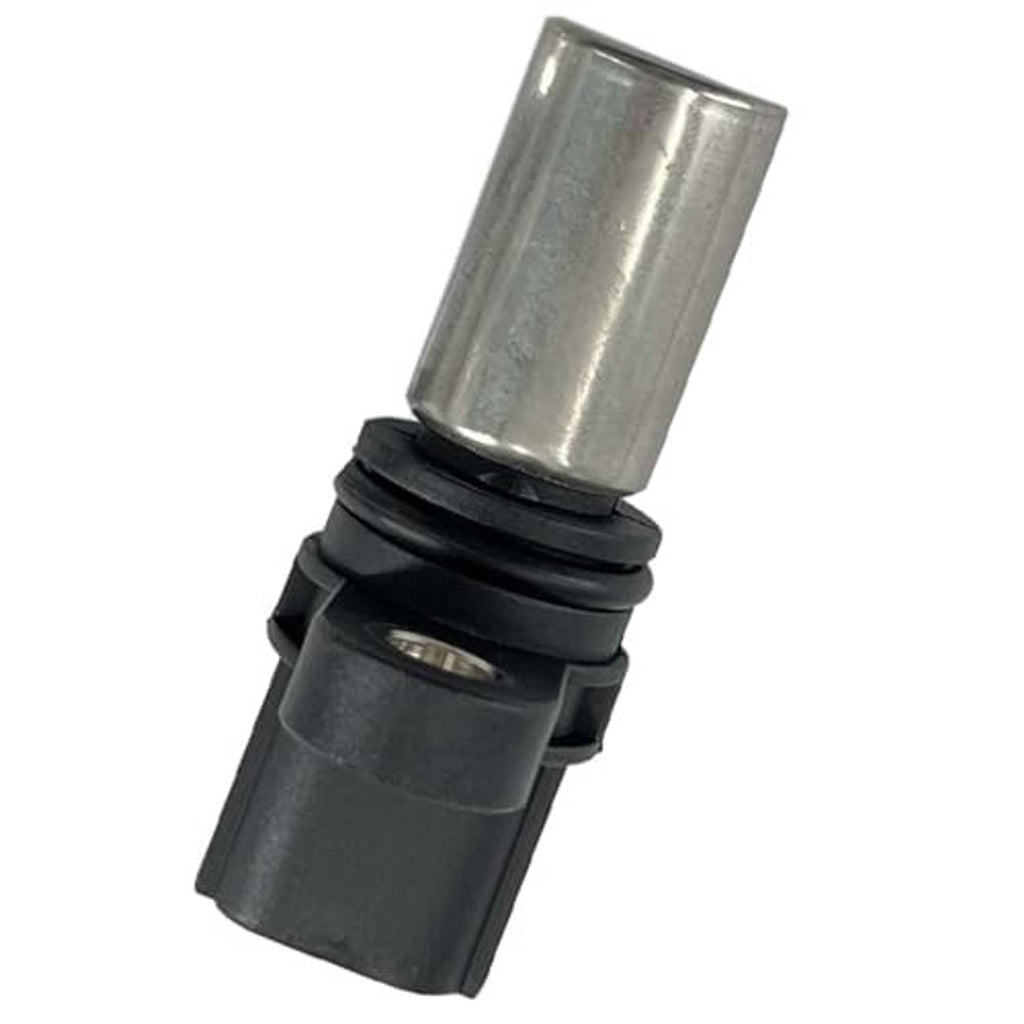 Crankshaft position sensor angled view, black connector with tall silver metal tube