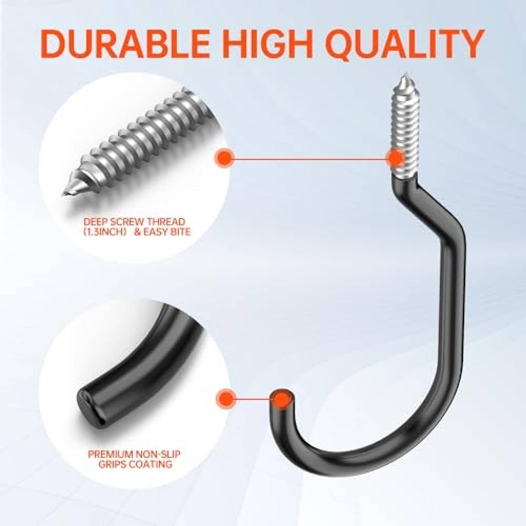 Black bike hook with deep-thread mounting screw and non-slip grip coating.