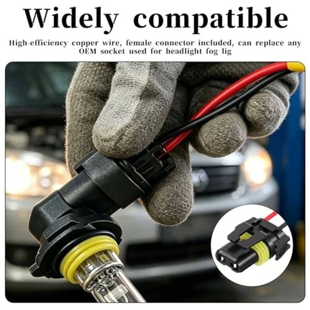 Headlight wiring harness female connector with metal bulb socket and red/black wires