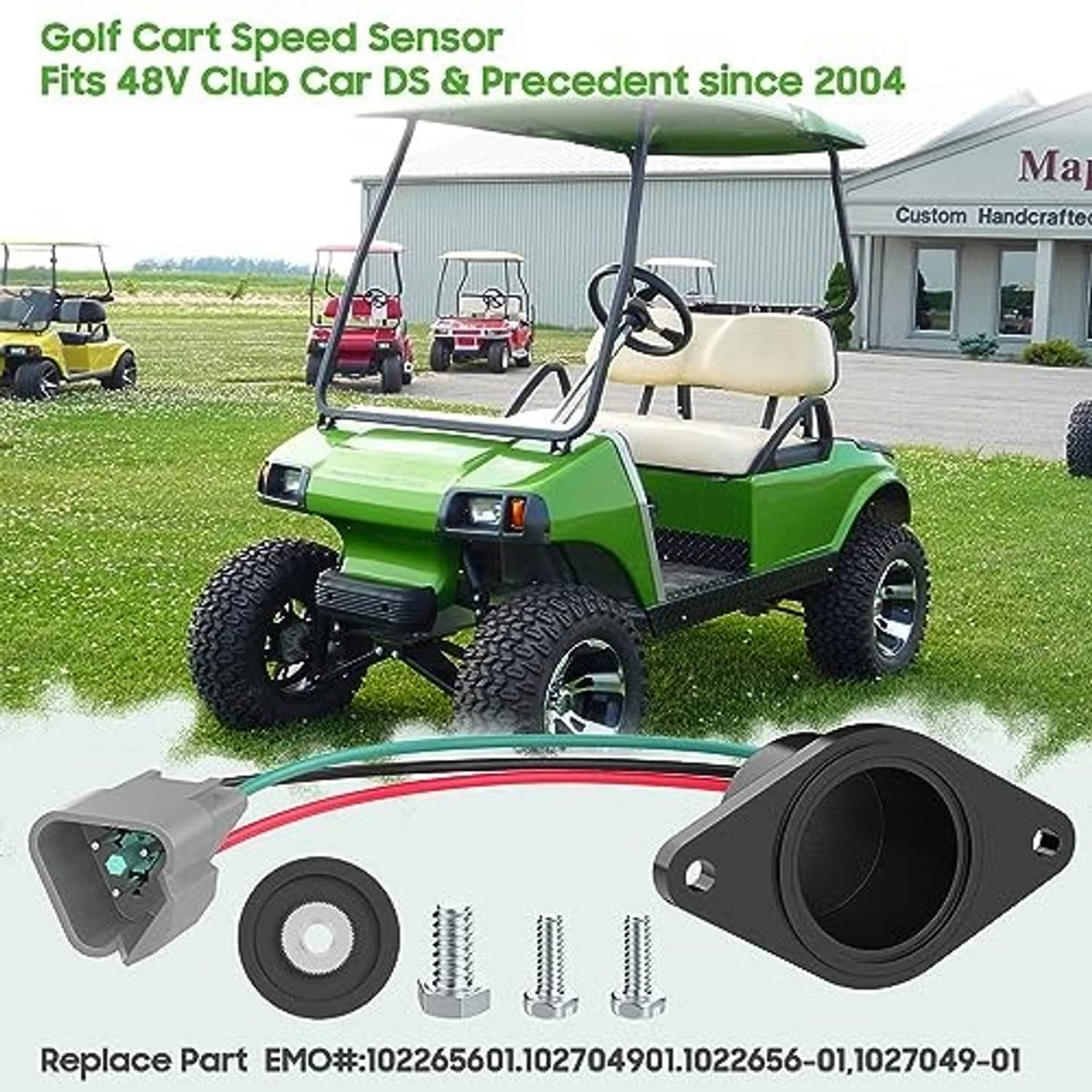 Golf cart speed sensor replacement kit with black sensor housing and mounting screws