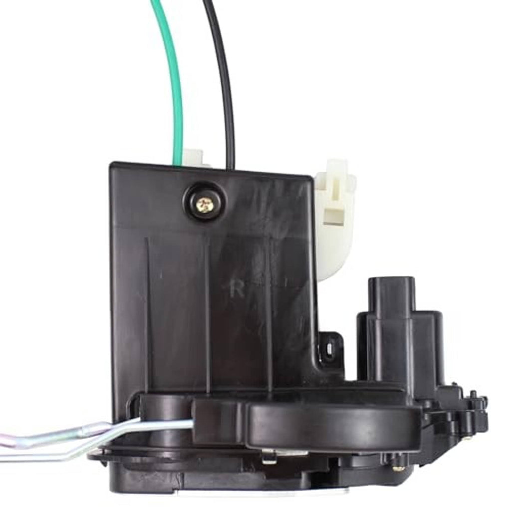 Close-up of door lock latch actuator showing black housing and mounting bracket details