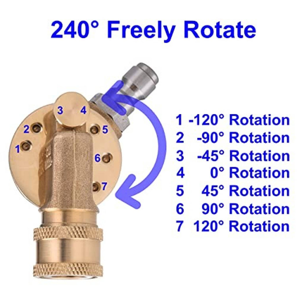 Brass pivoting pressure washer coupler head for wide-angle spray redirection