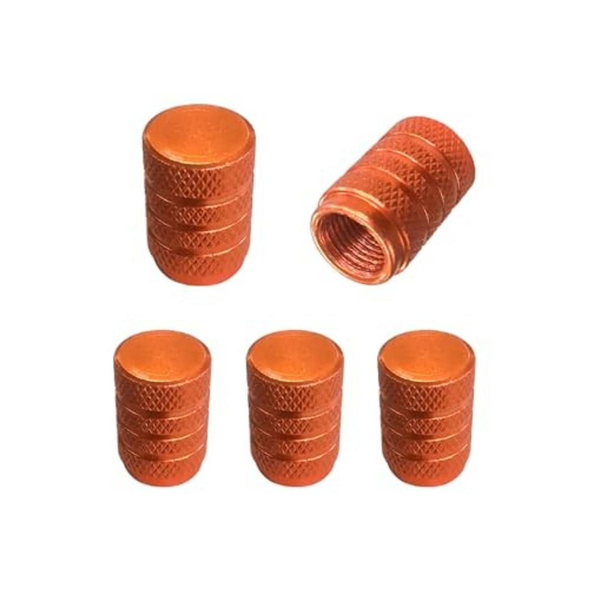 Orange aluminum tire valve stem cap set, textured grip with open end
