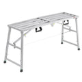 Adjustable height portable scaffolding platform with metal frame and ribbed work deck