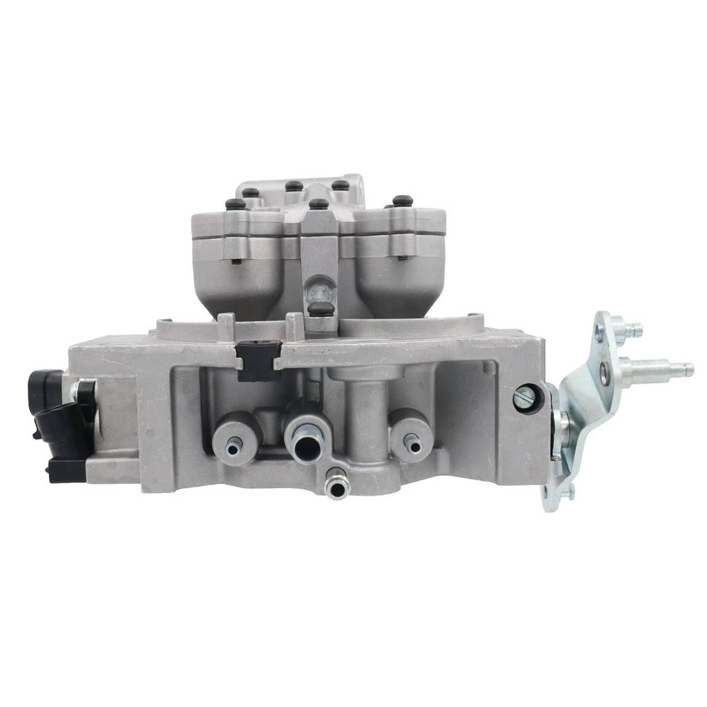 Throttle body with fuel injector, silver housing with vacuum fitting and side terminals