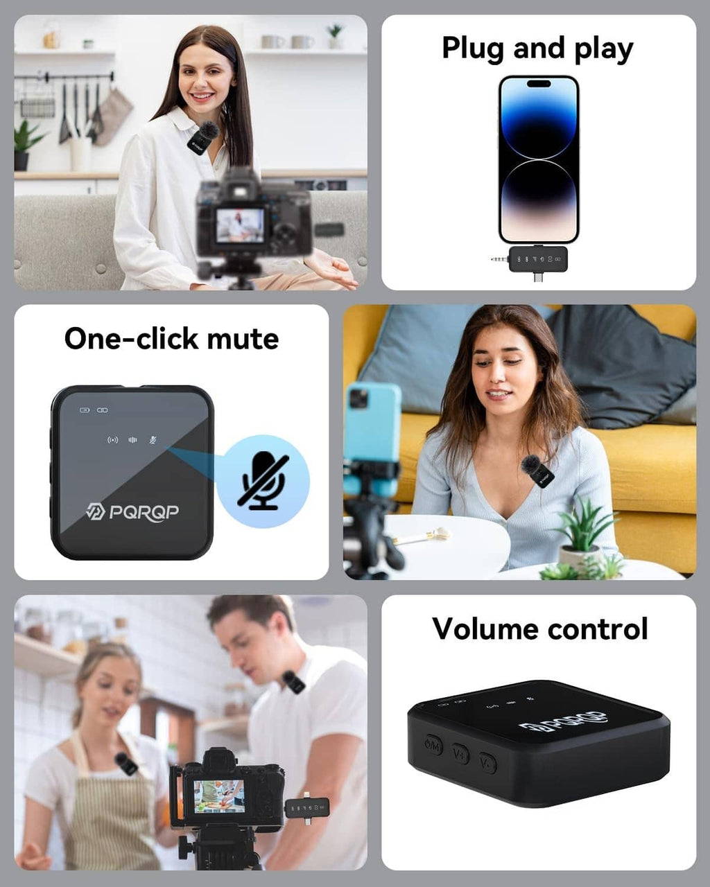 Wireless lavalier microphone set with transmitter and receiver for plug-and-play phone use