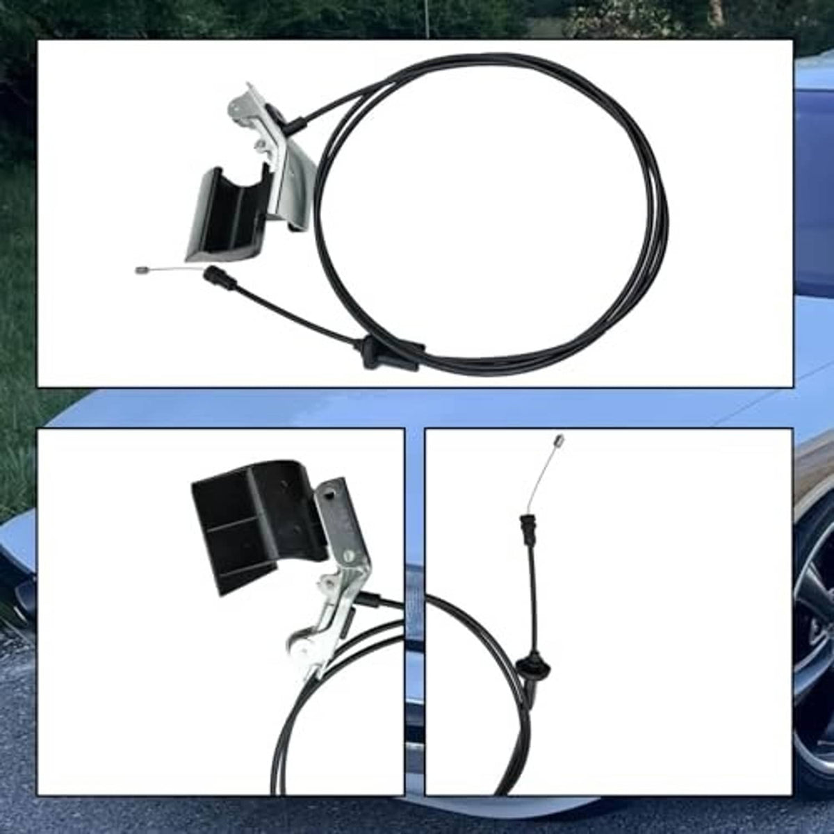 Hood latch release cable assembly with black cable and metal latch handle