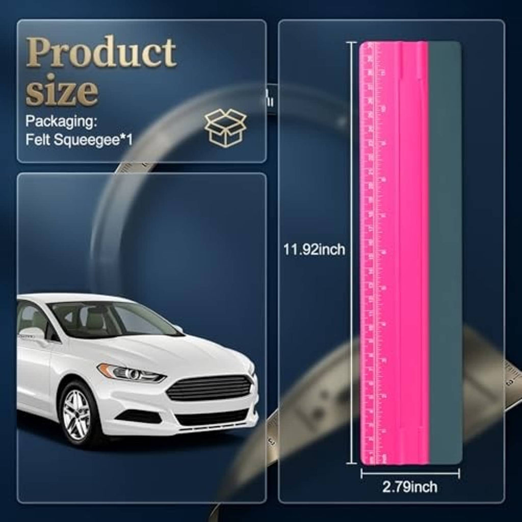 Pink felt squeegee with measurement ruler markings and dark base
