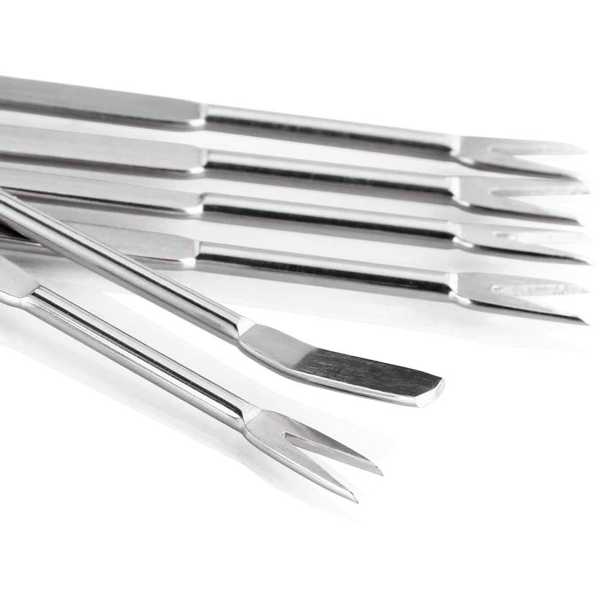 Stainless steel seafood forks, multiple pointed prongs and tapered tips