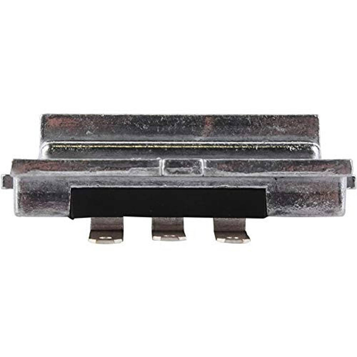 Metal regulator/rectifier module with black connector block and three pins