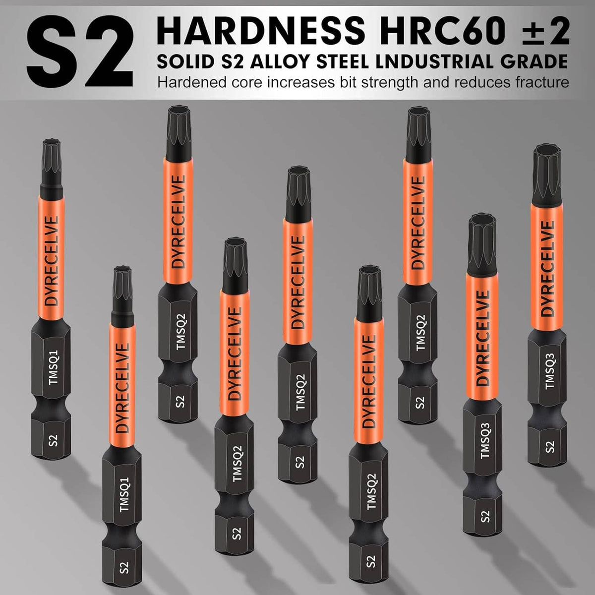 10-pack Torx star and double square bit set with multiple black-and-orange bits