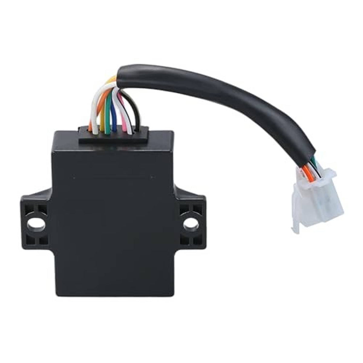 Black CDI ignition module with black wire harness and white plug connectors