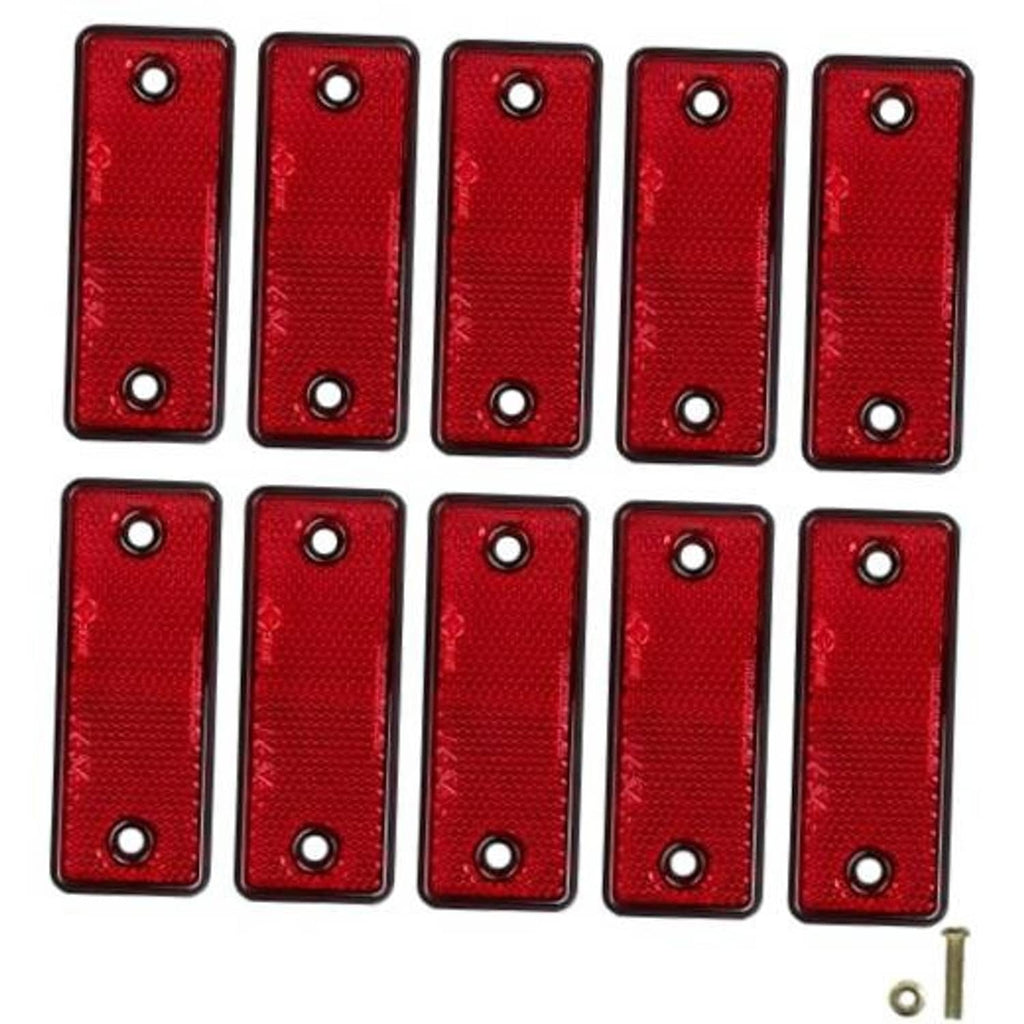 Red rectangular screw-on reflector set of 10, each with two mounting holes