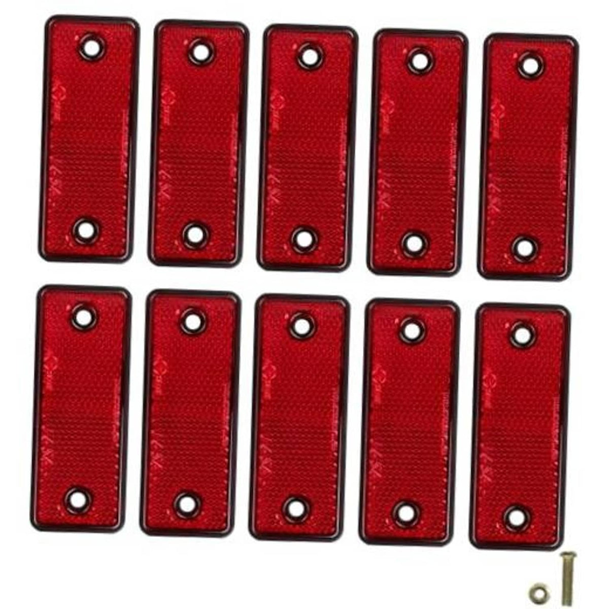 Red rectangular screw-on reflector set of 10, each with two mounting holes