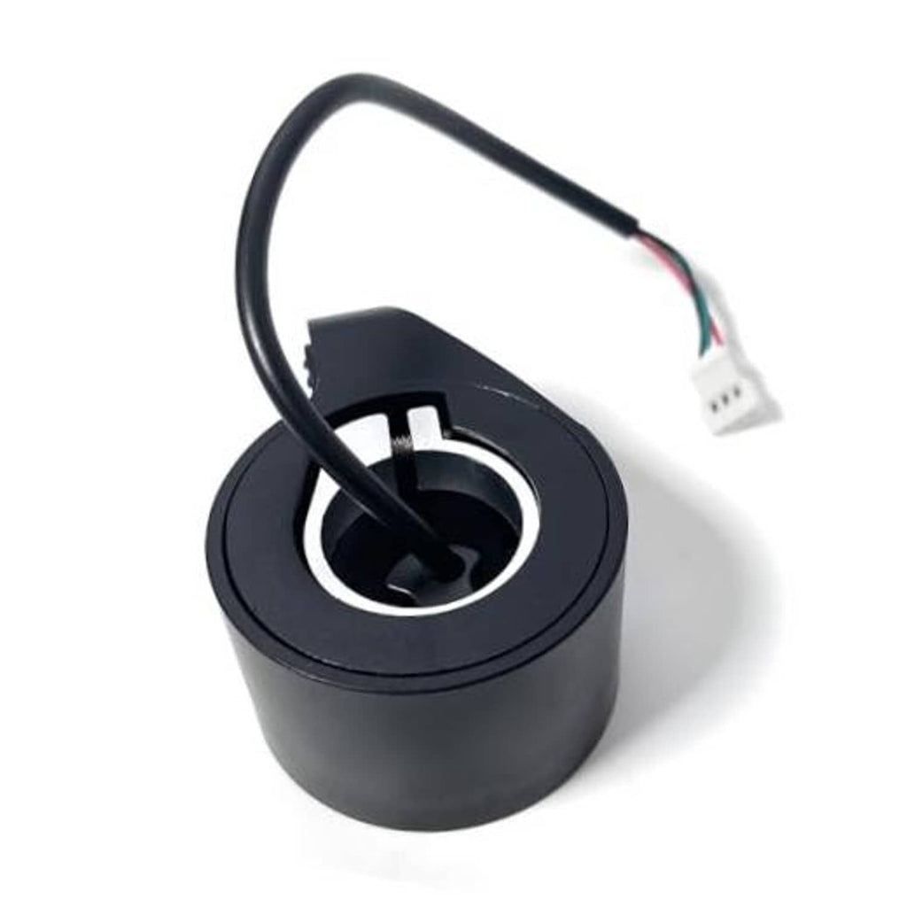 Black 3-wire thumb throttle replacement with circular housing and white wire connector