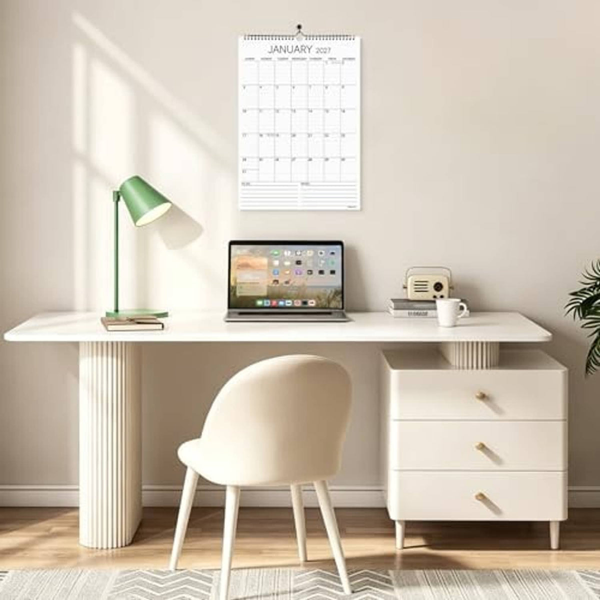 January 2027 wall calendar with monthly grid and ring binding top