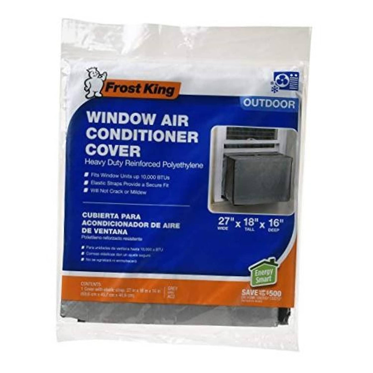 Gray outdoor window AC corner cover for up to 10,000 BTU, reinforced polyethylene